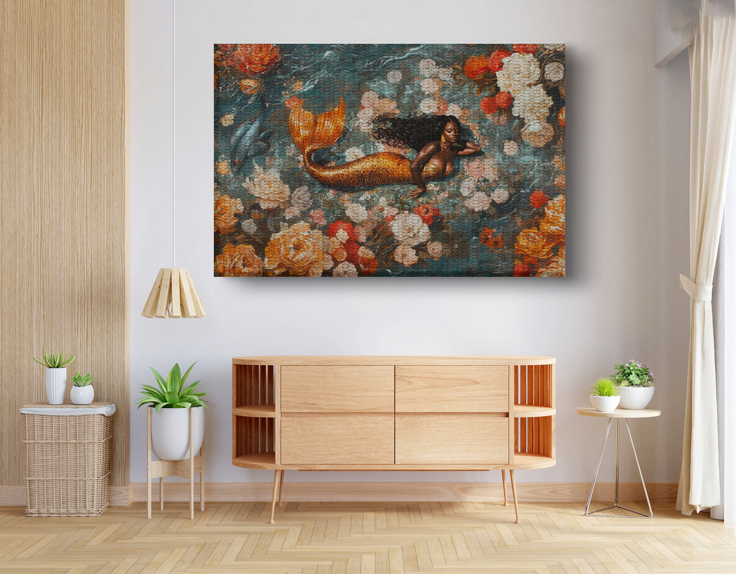 Black Mermaid Rose Garden African American canvas print view 14