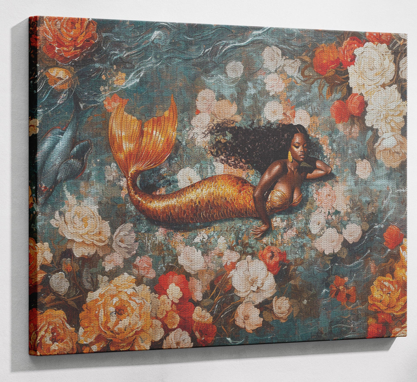 Black Mermaid Rose Garden African American canvas print view 13