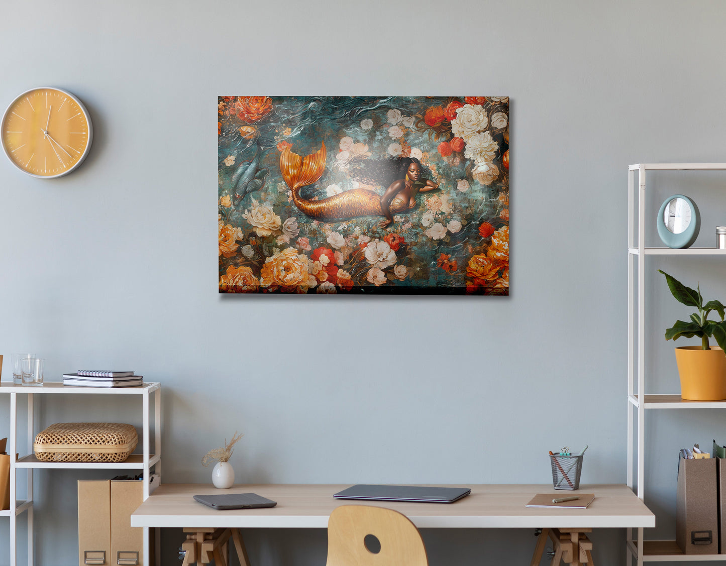 Black Mermaid Rose Garden African American canvas print view 24