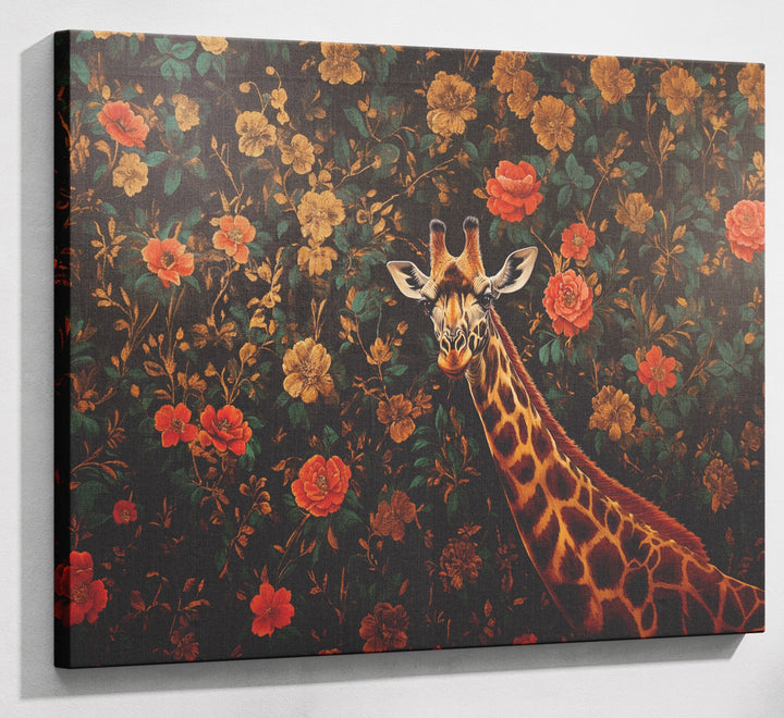 Giraffe Rose Floral Black African American canvas print canvas print with visible wall art format