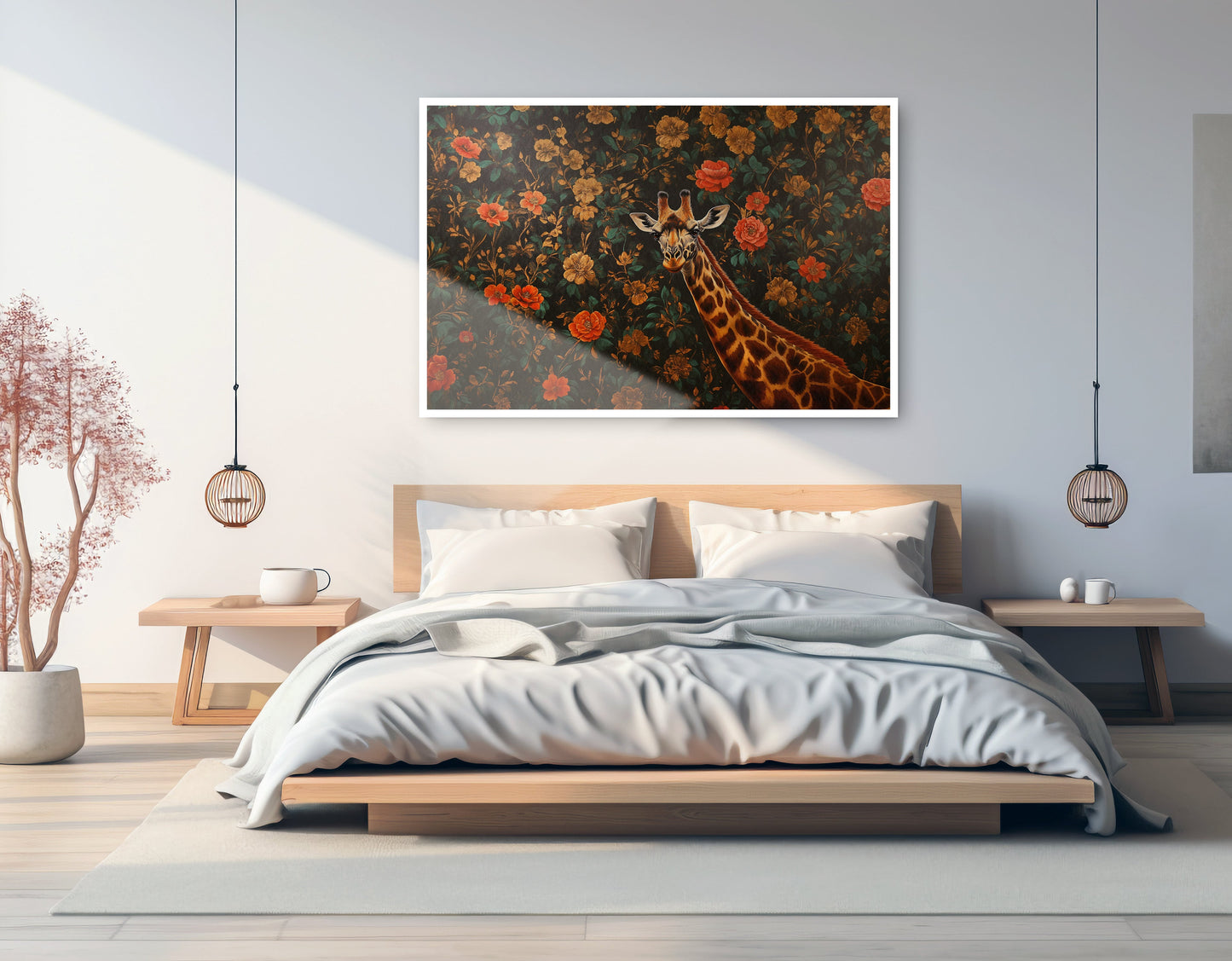 Giraffe Rose Floral Black African American canvas print artwork view