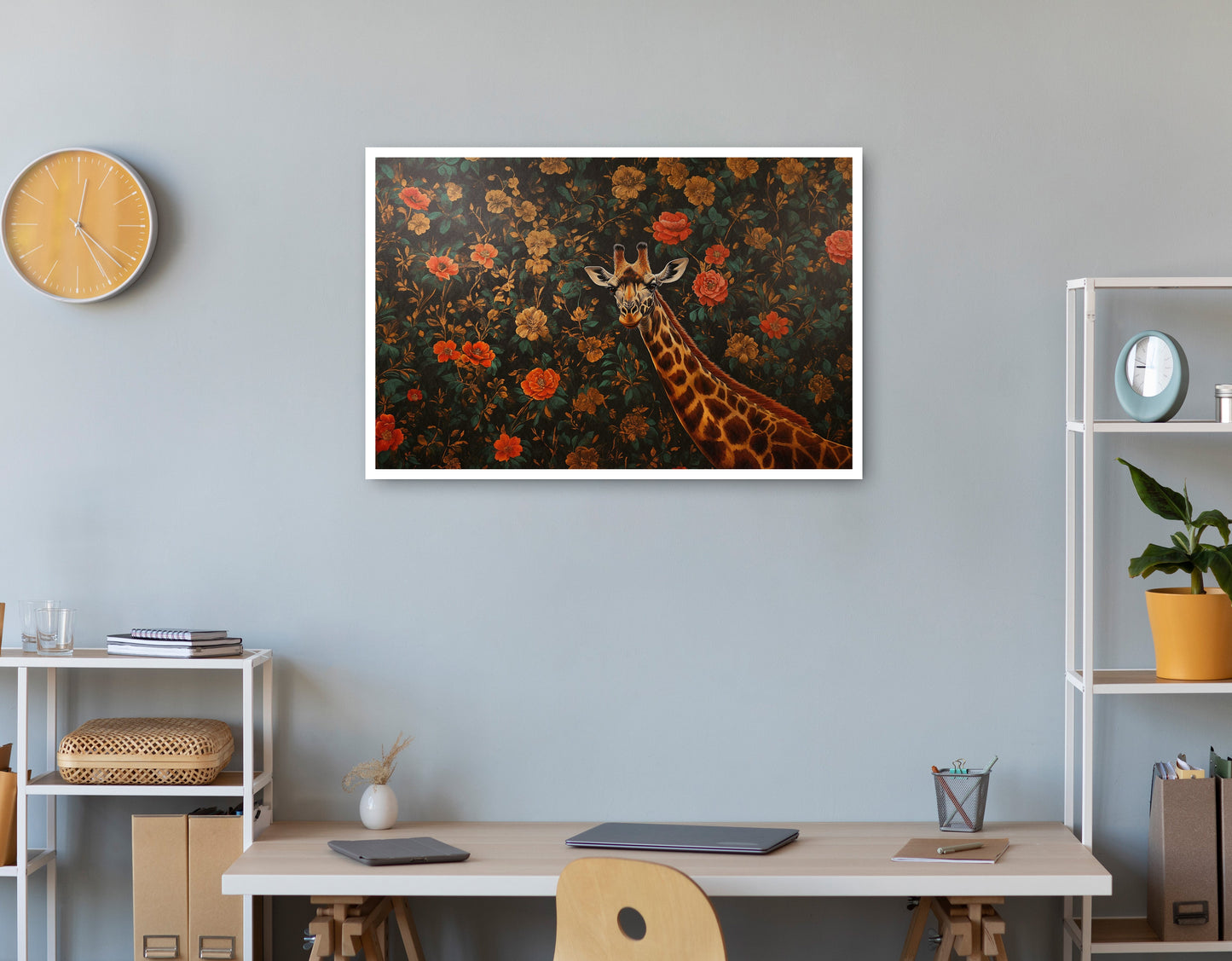 Giraffe Rose Floral Black African American canvas print print view