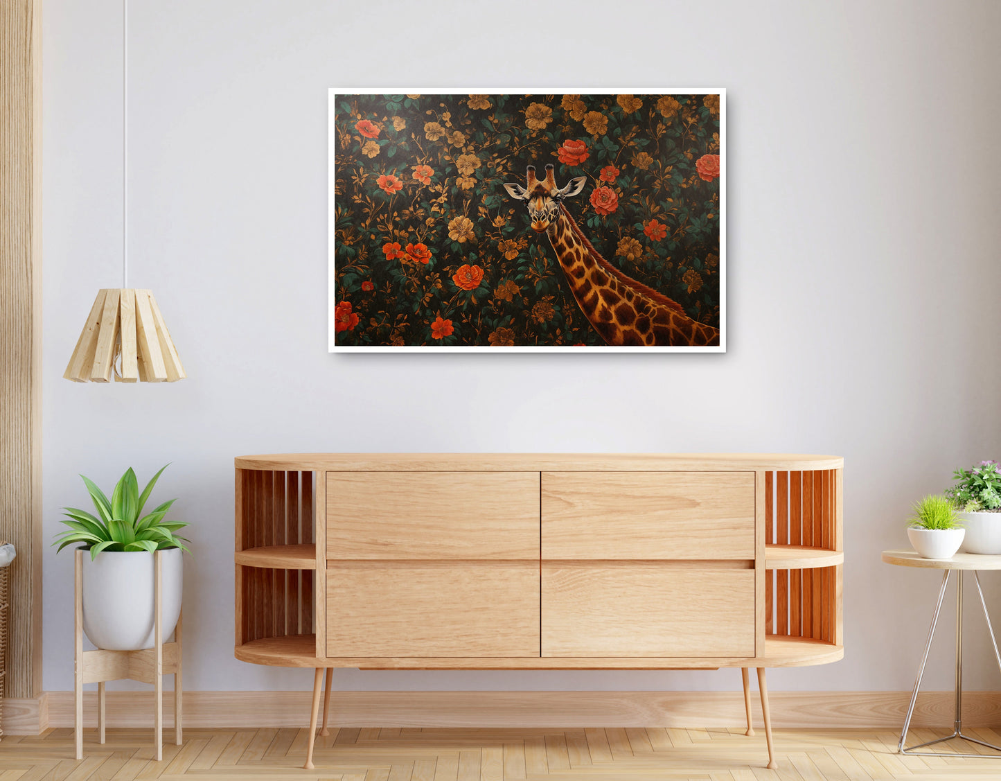 Alternate view of Giraffe Rose Floral Black African American canvas print