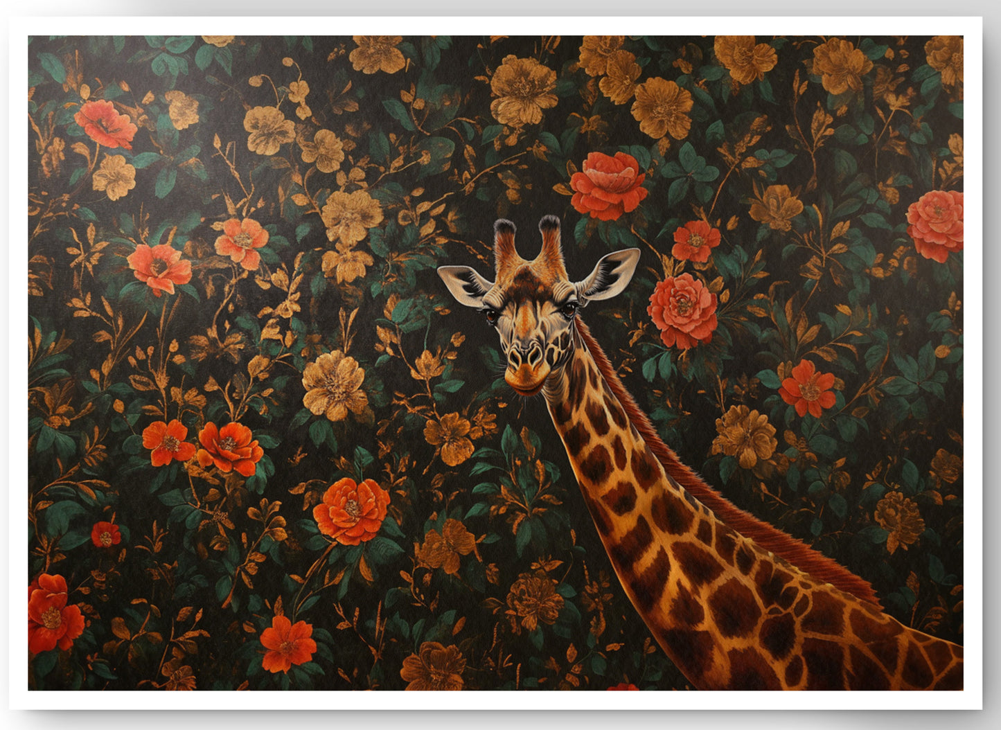 Giraffe Rose Floral Black African American canvas print by MoomZee Artwork