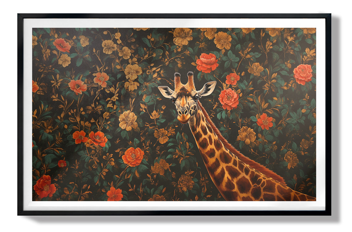 Giraffe Rose Floral Black African American canvas print view 67