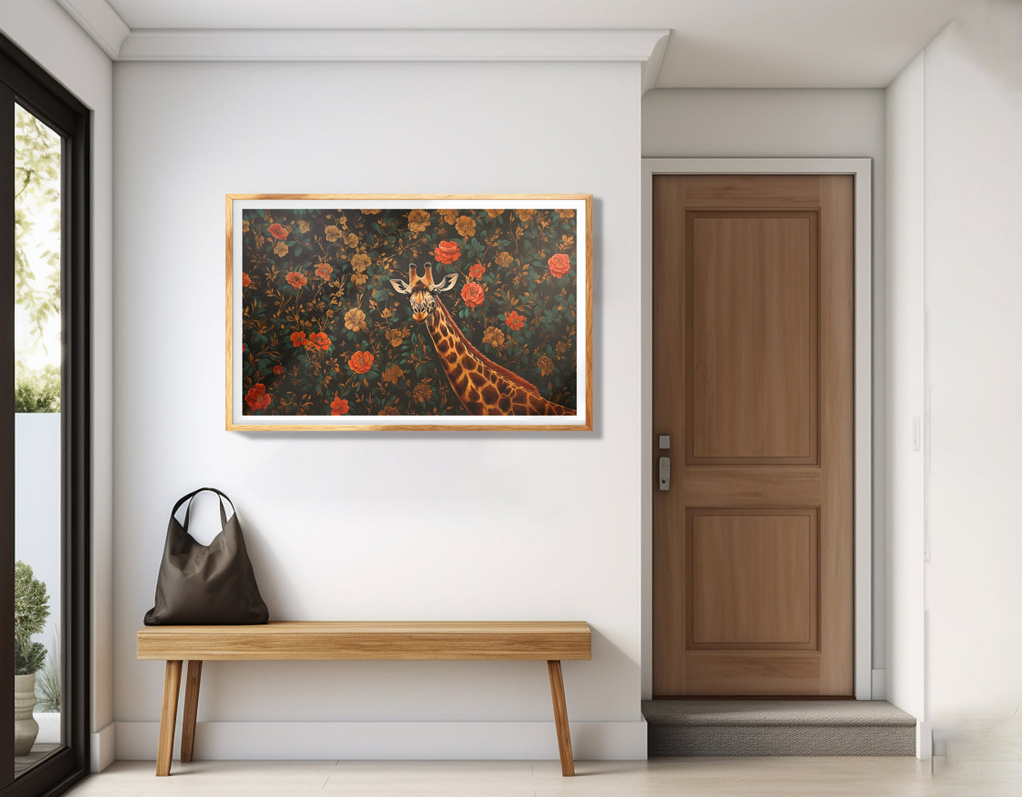 Giraffe Rose Floral Black African American canvas print view 77