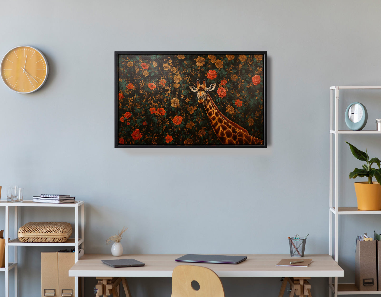 Giraffe Rose Floral Black African American canvas print view 30