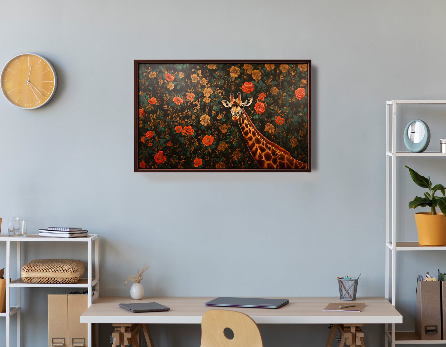 Giraffe Rose Floral Black African American canvas print view 36