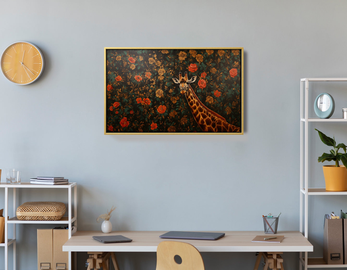 Giraffe Rose Floral Black African American canvas print view 42