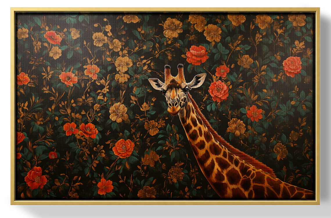 Giraffe Rose Floral Black African American canvas print view 37