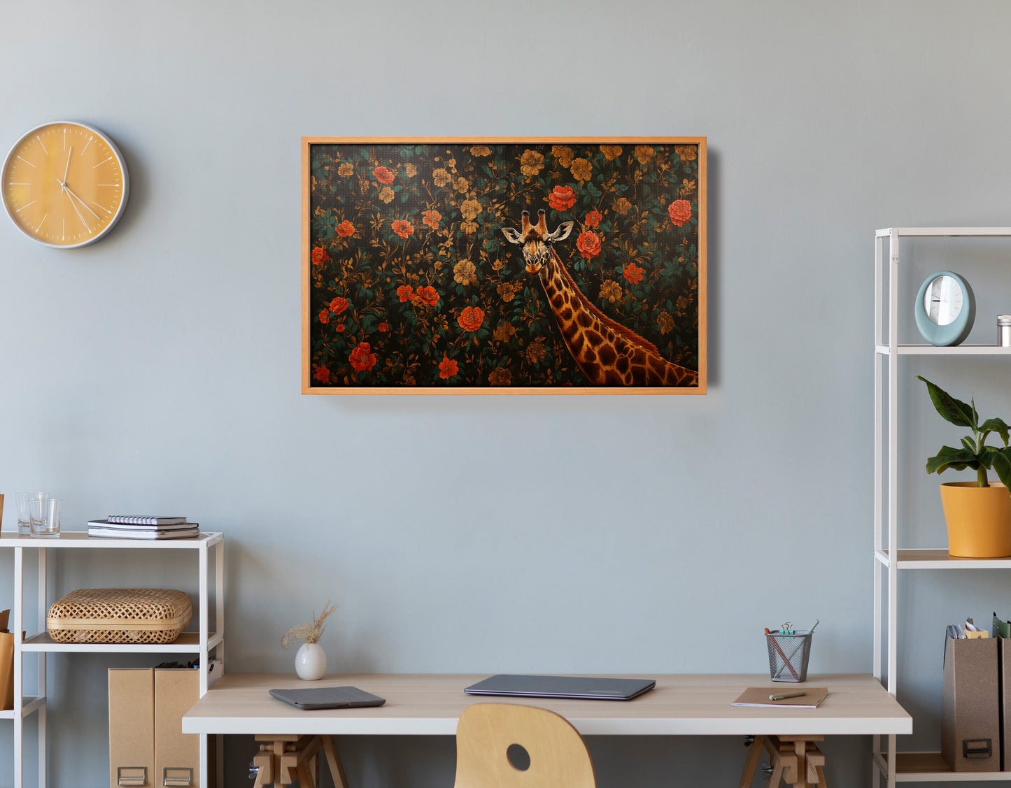 Giraffe Rose Floral Black African American canvas print view 48