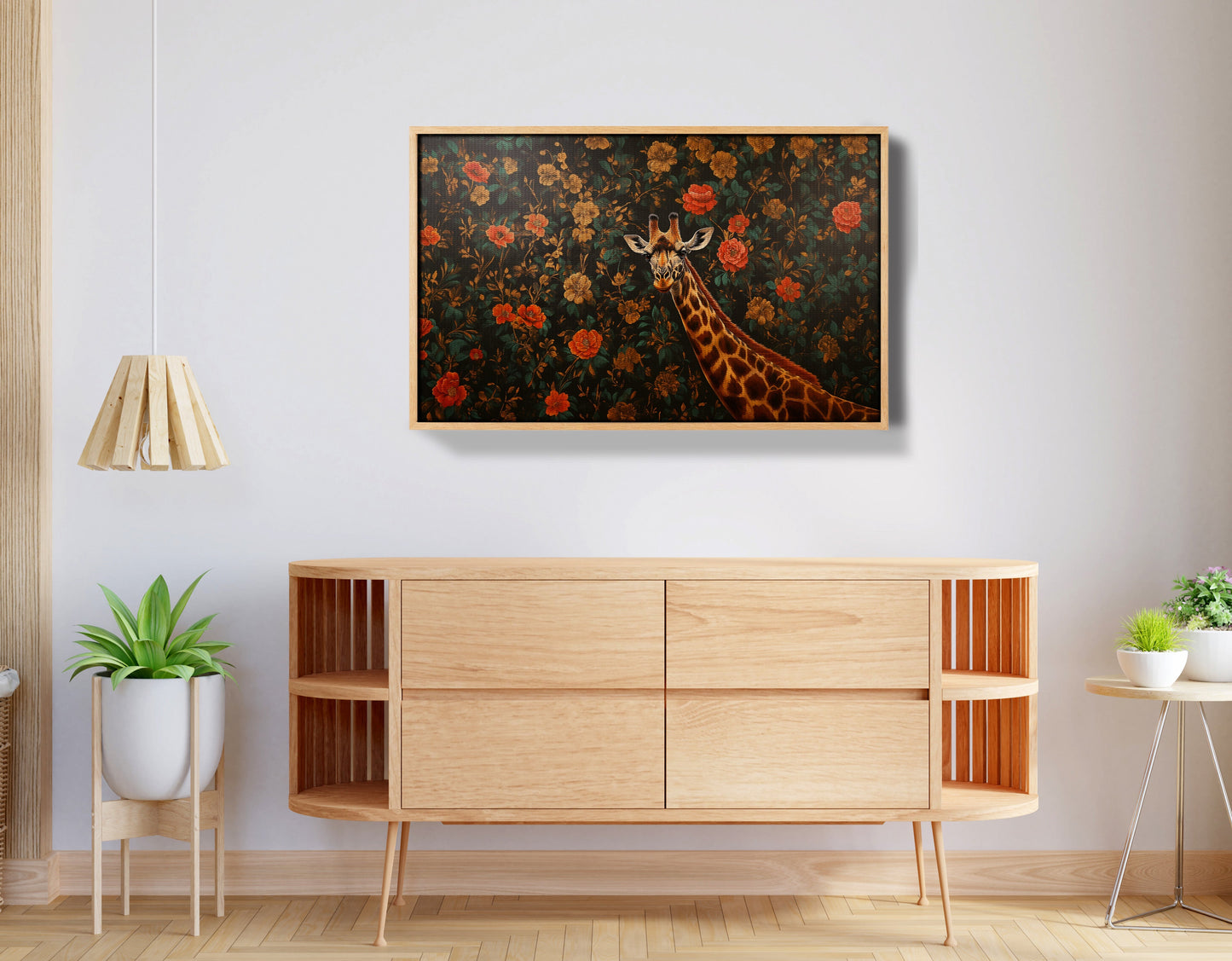 Giraffe Rose Floral Black African American canvas print view 50