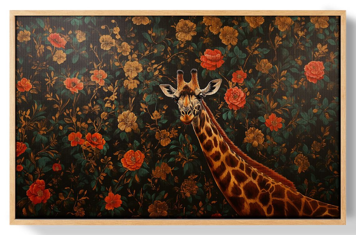 Giraffe Rose Floral Black African American canvas print view 49