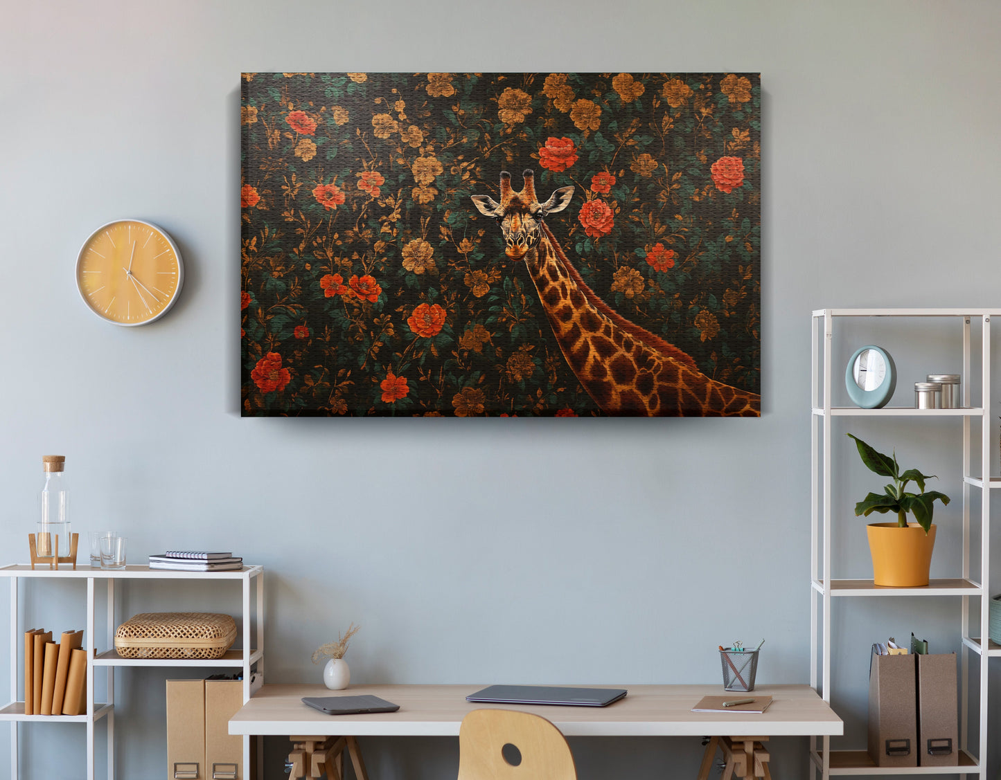 Giraffe Rose Floral Black African American canvas print view 18