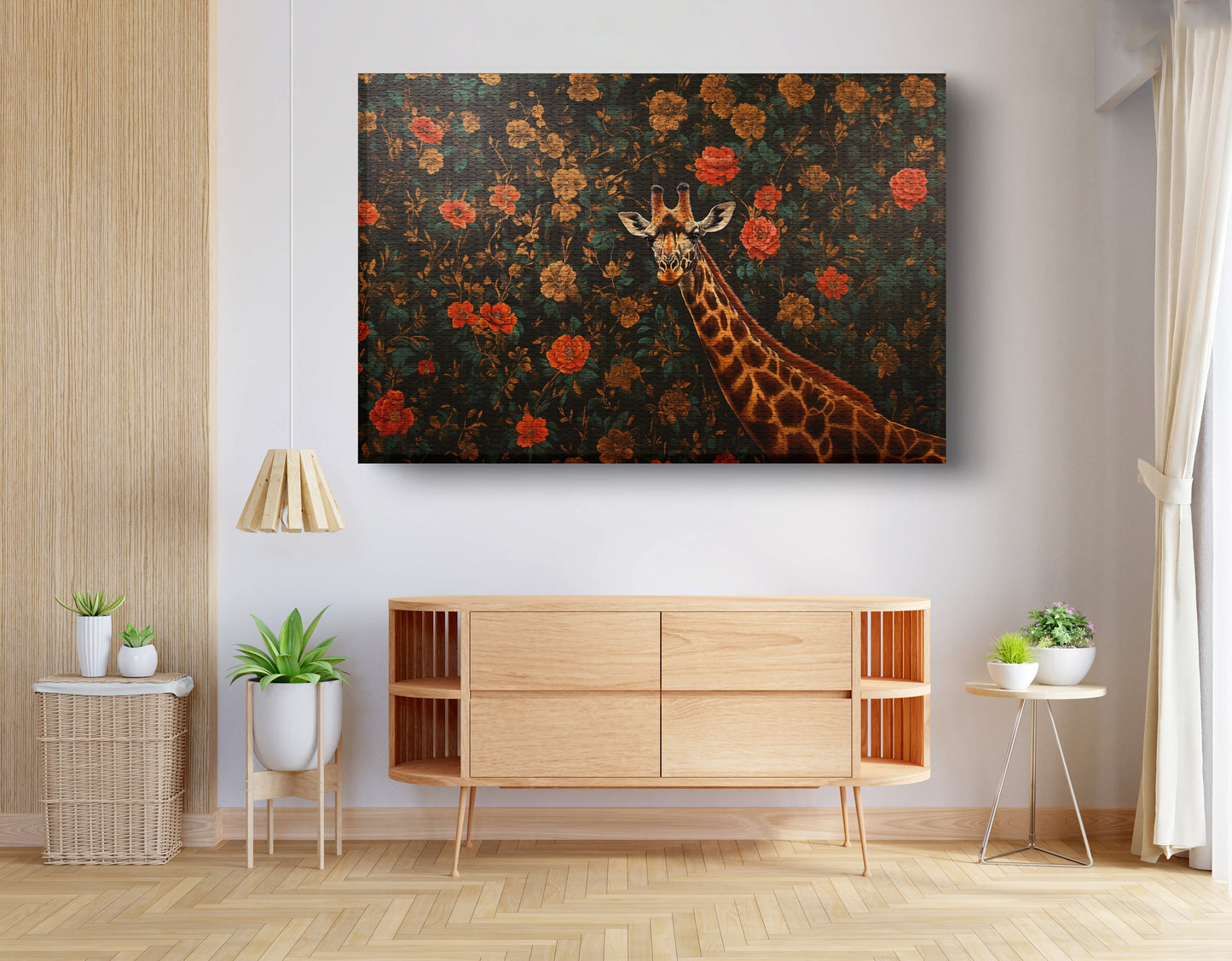 Giraffe Rose Floral Black African American canvas print view 14