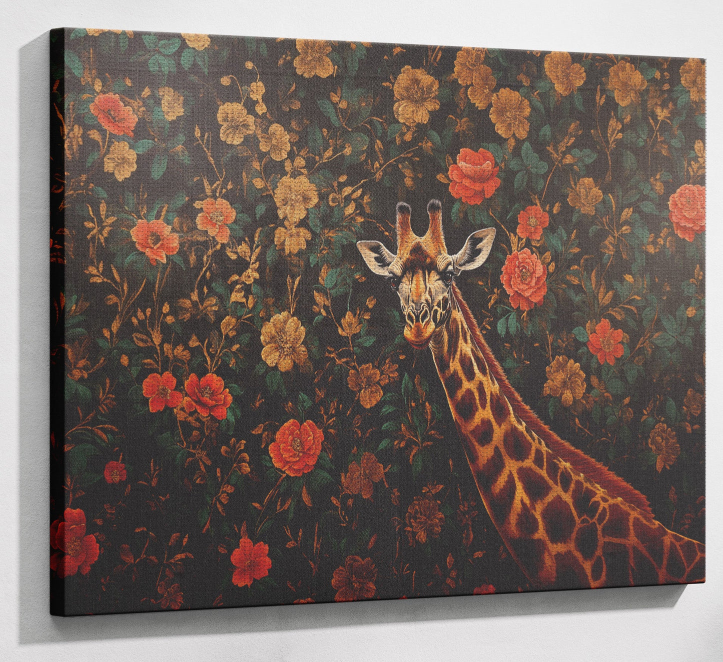 Giraffe Rose Floral Black African American canvas print view 13