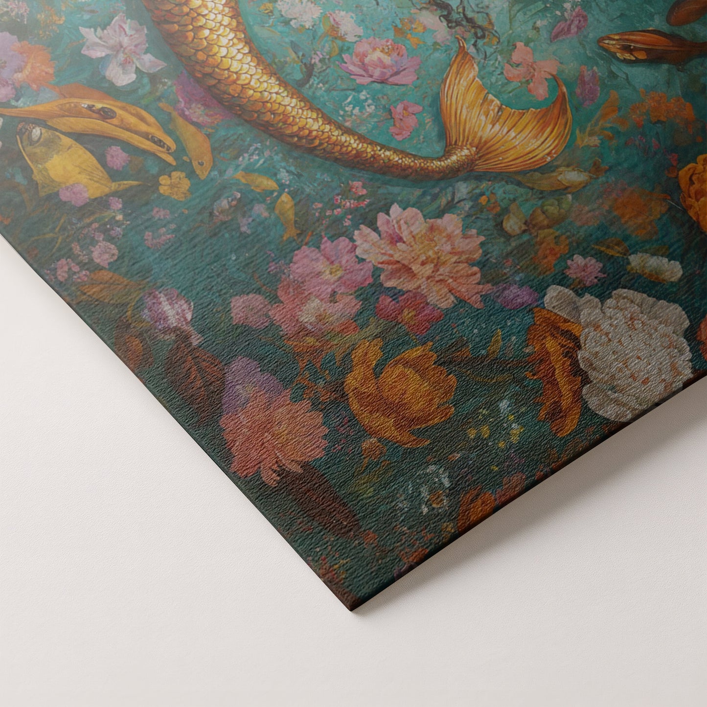 Black Mermaid Floral Fantasy African American canvas print artwork by MoomZee Artwork