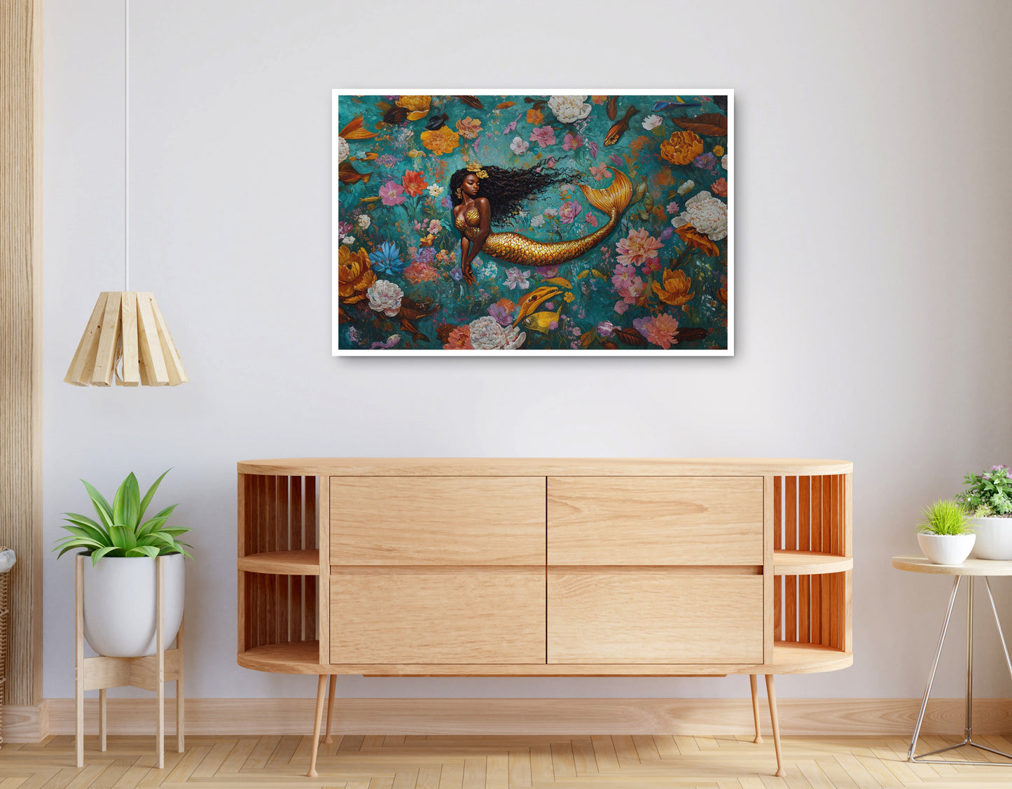 Alternate view of Black Mermaid Floral Fantasy African American canvas print