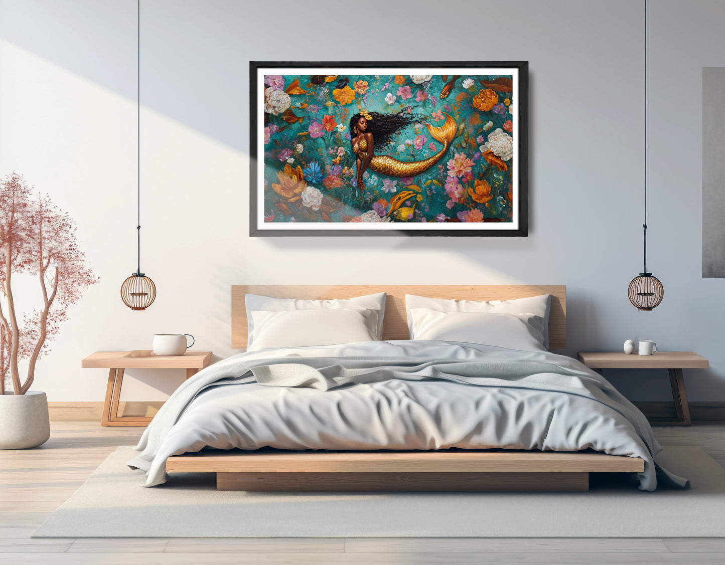Black Mermaid Floral Fantasy African American canvas print view 69