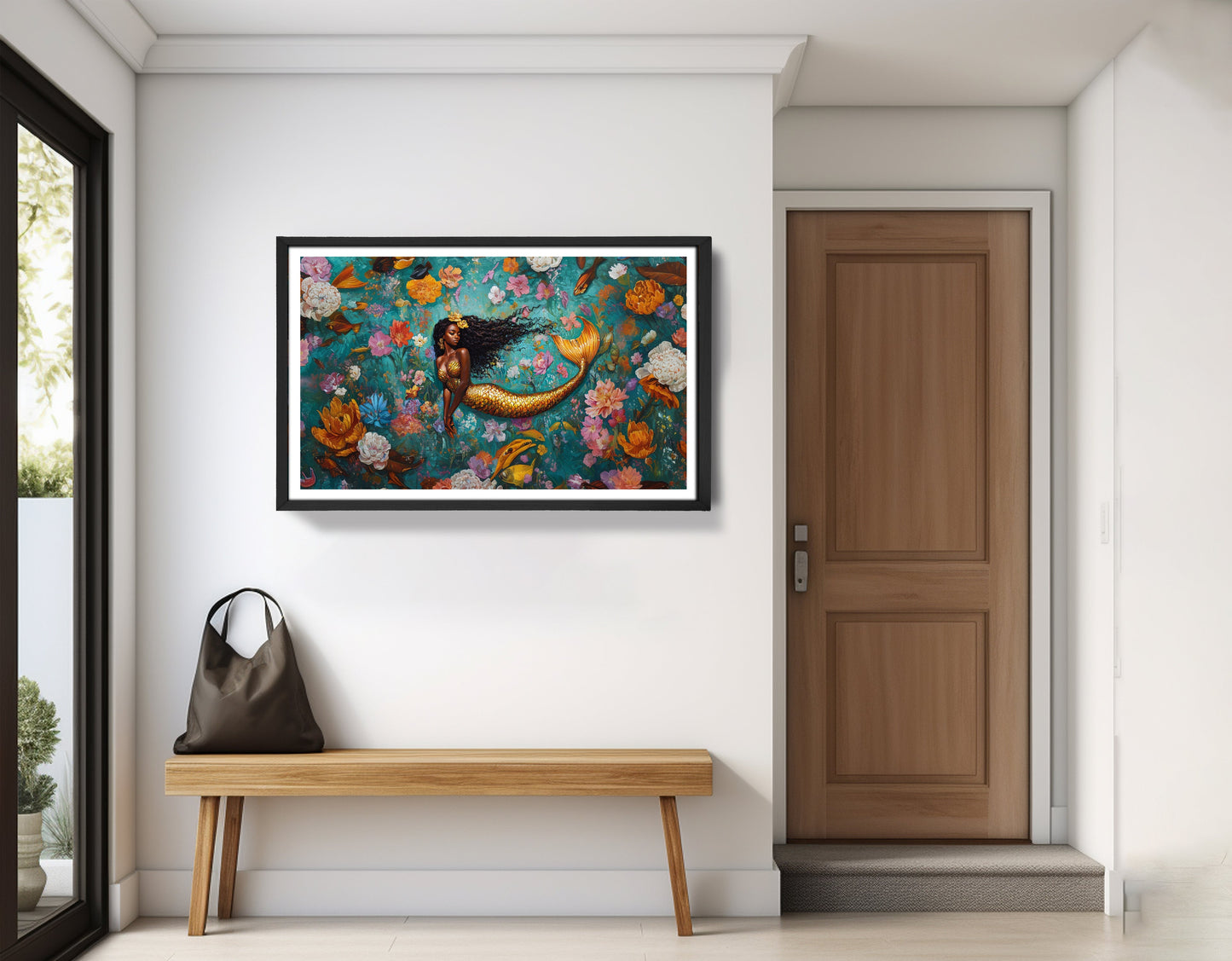 Black Mermaid Floral Fantasy African American canvas print view 71