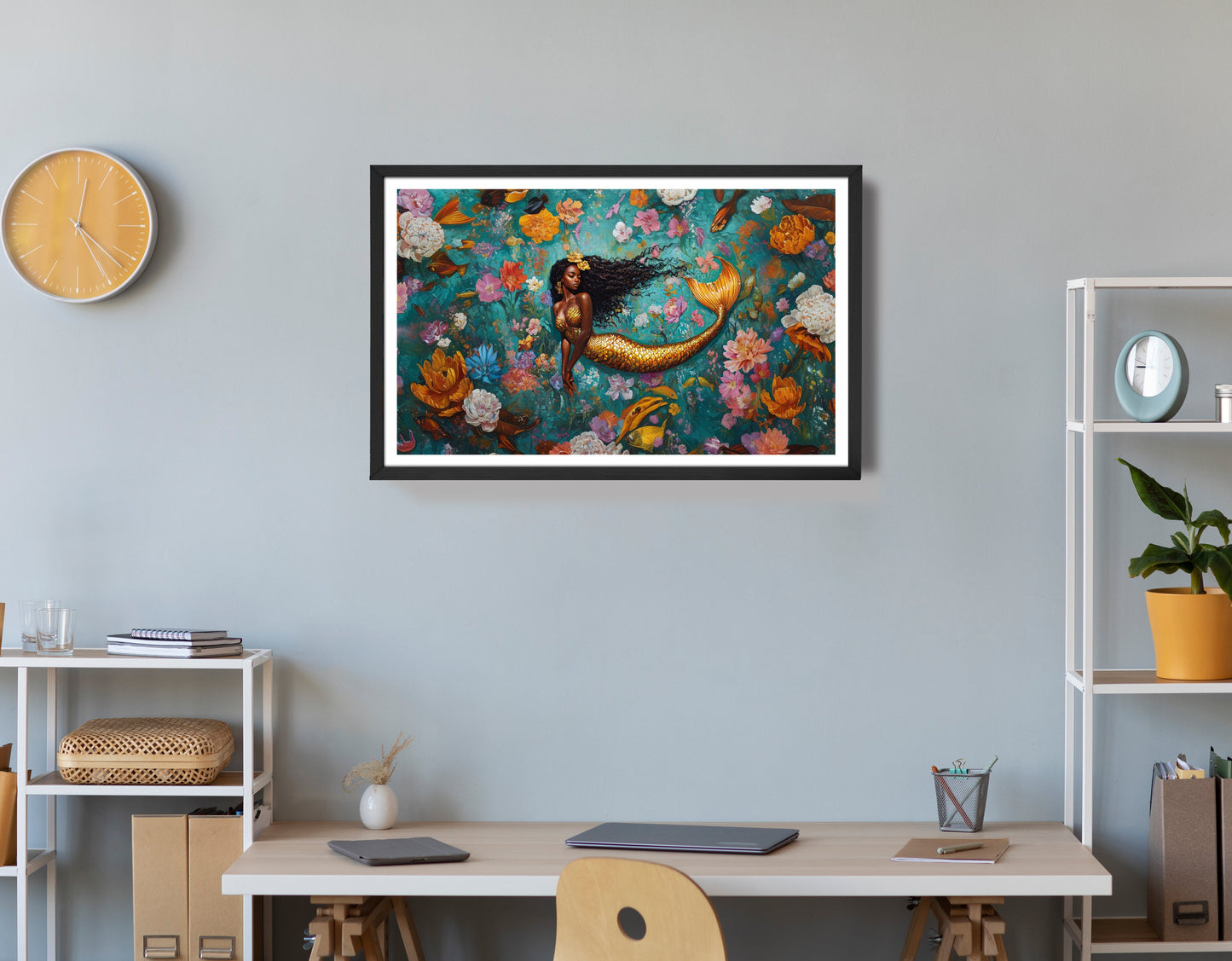 Black Mermaid Floral Fantasy African American canvas print view 72