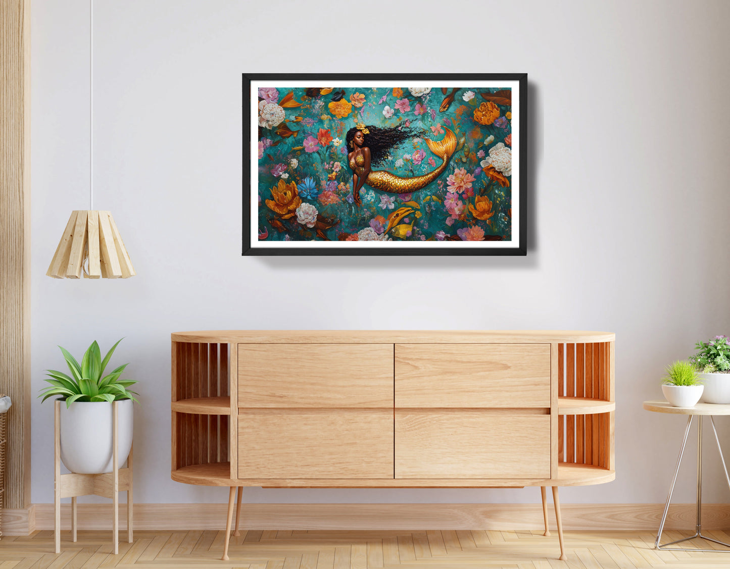 Black Mermaid Floral Fantasy African American canvas print view 68