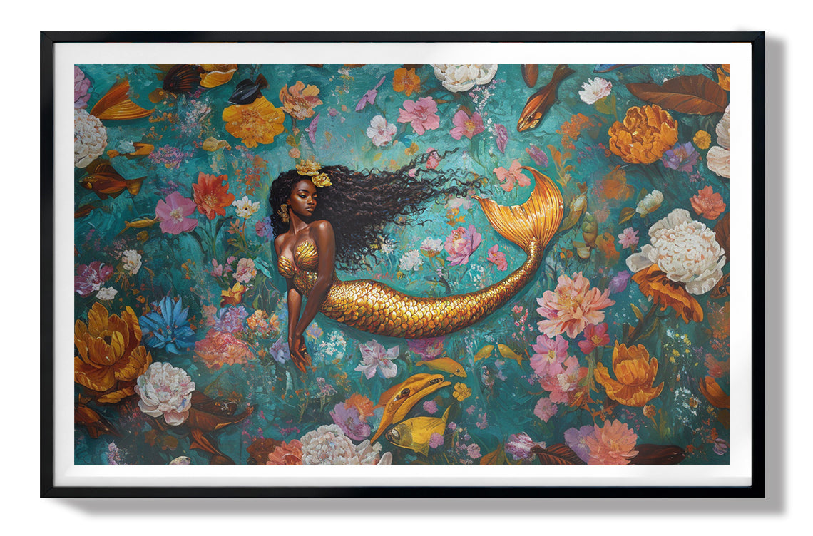 Black Mermaid Floral Fantasy African American canvas print view 67