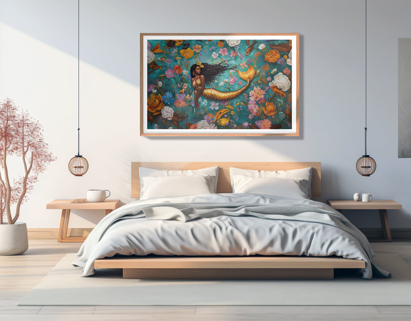 Black Mermaid Floral Fantasy African American canvas print view 81