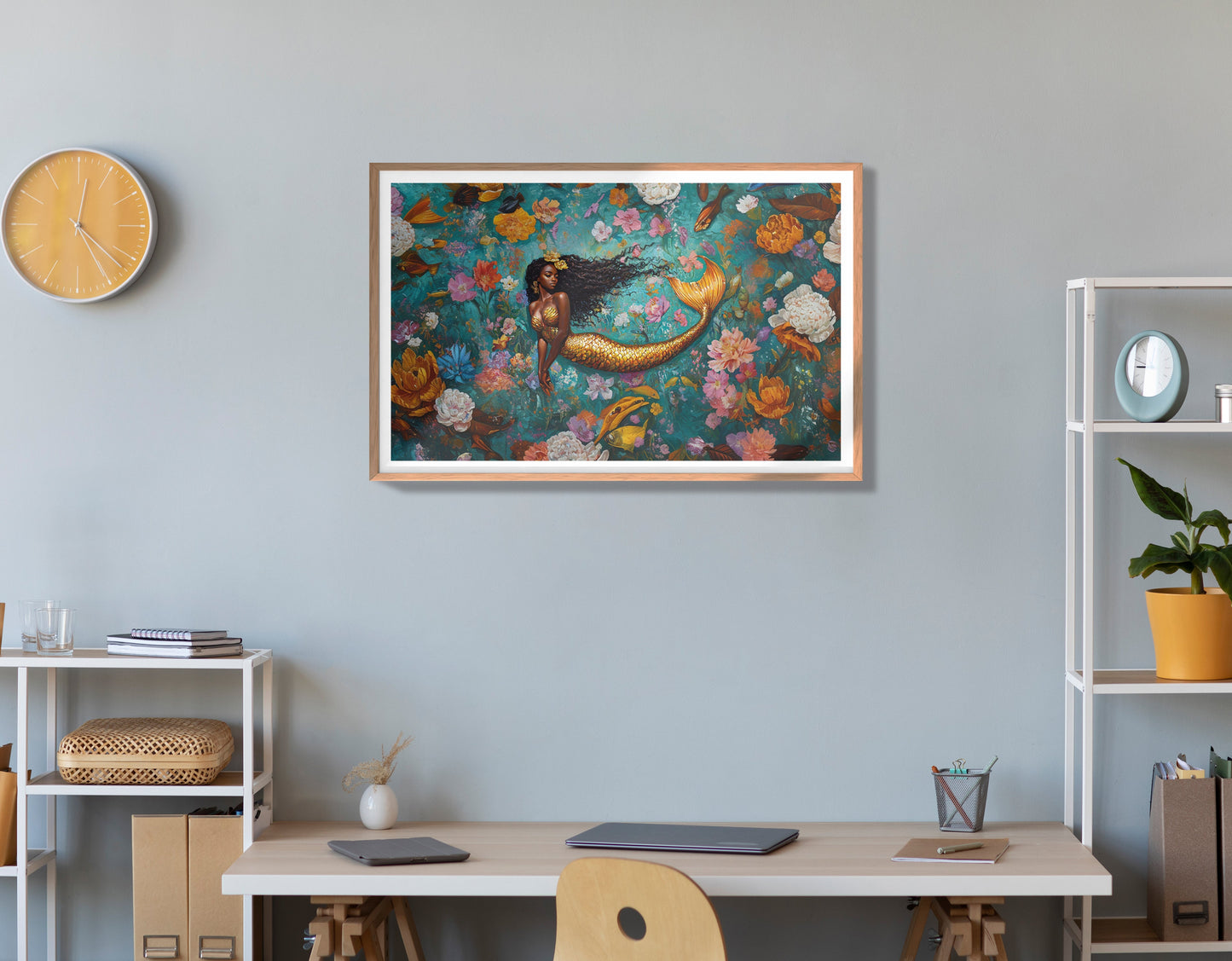 Black Mermaid Floral Fantasy African American canvas print view 84