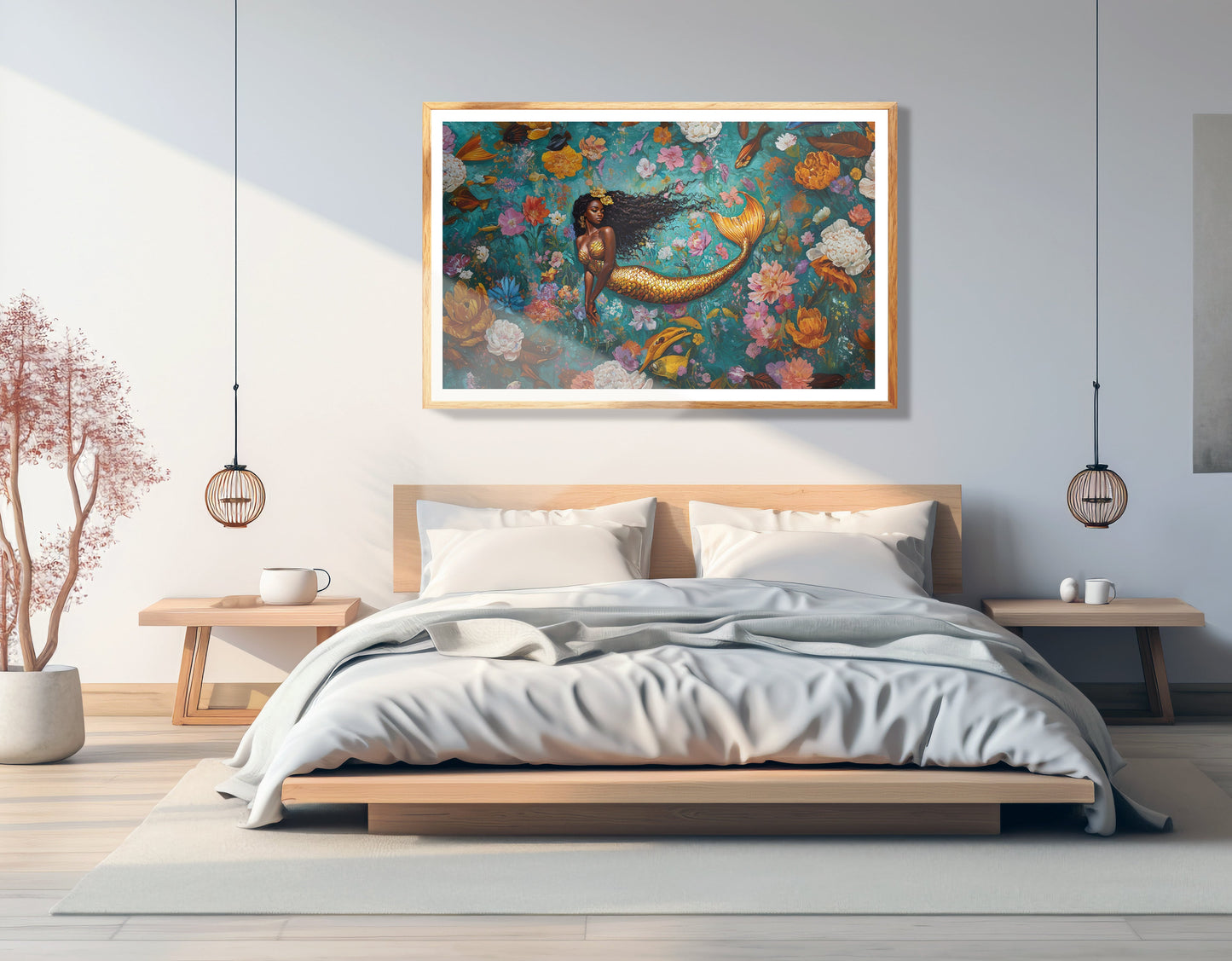 Black Mermaid Floral Fantasy African American canvas print view 75