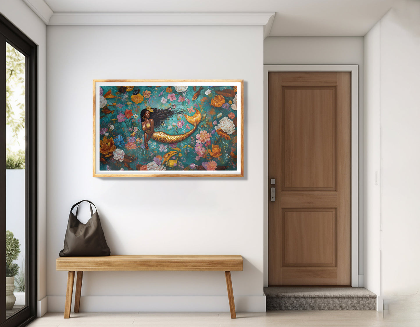 Black Mermaid Floral Fantasy African American canvas print view 77