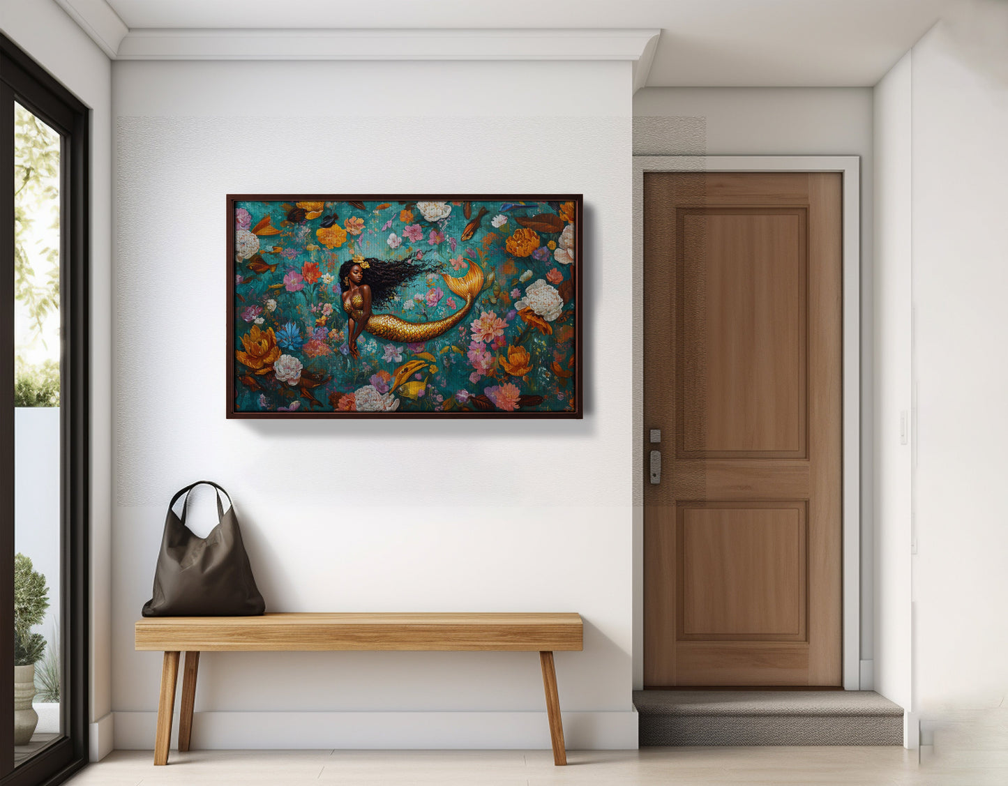 Black Mermaid Floral Fantasy African American canvas print view 35