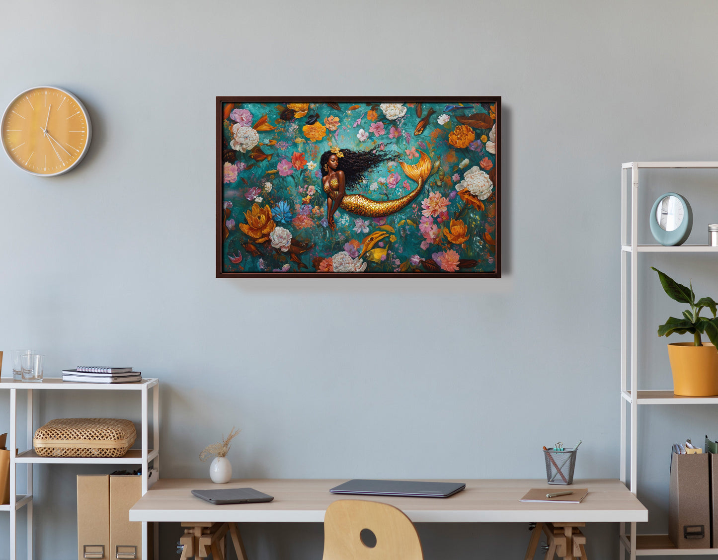 Black Mermaid Floral Fantasy African American canvas print view 36