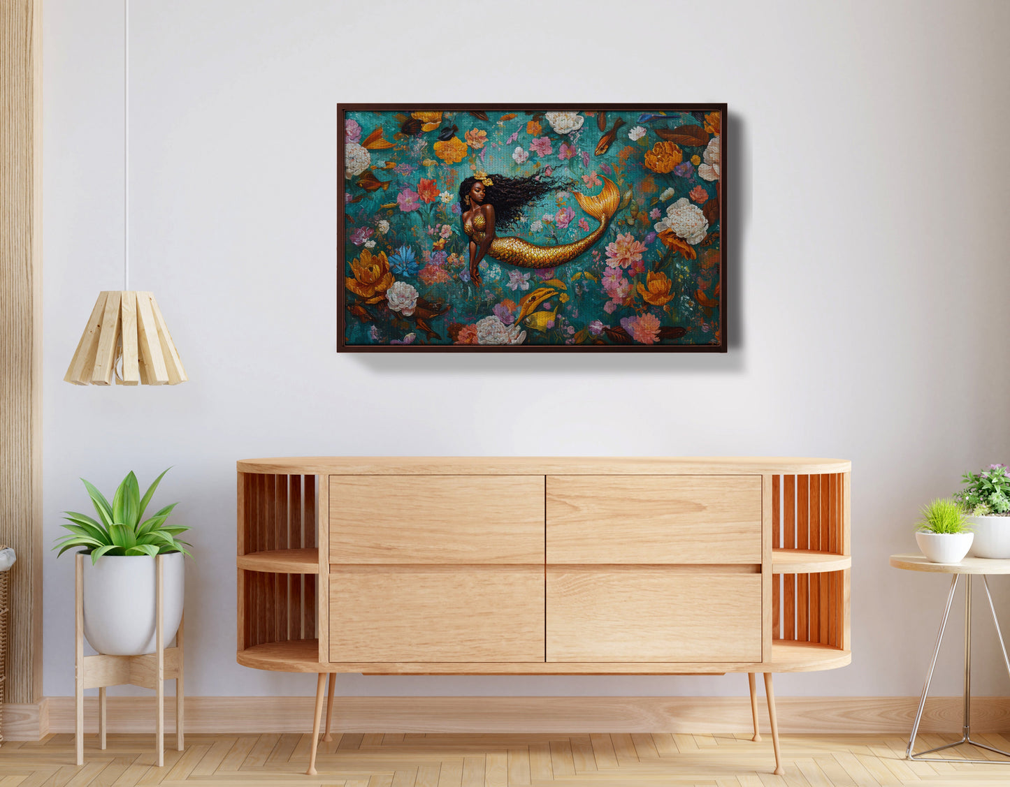 Black Mermaid Floral Fantasy African American canvas print view 32