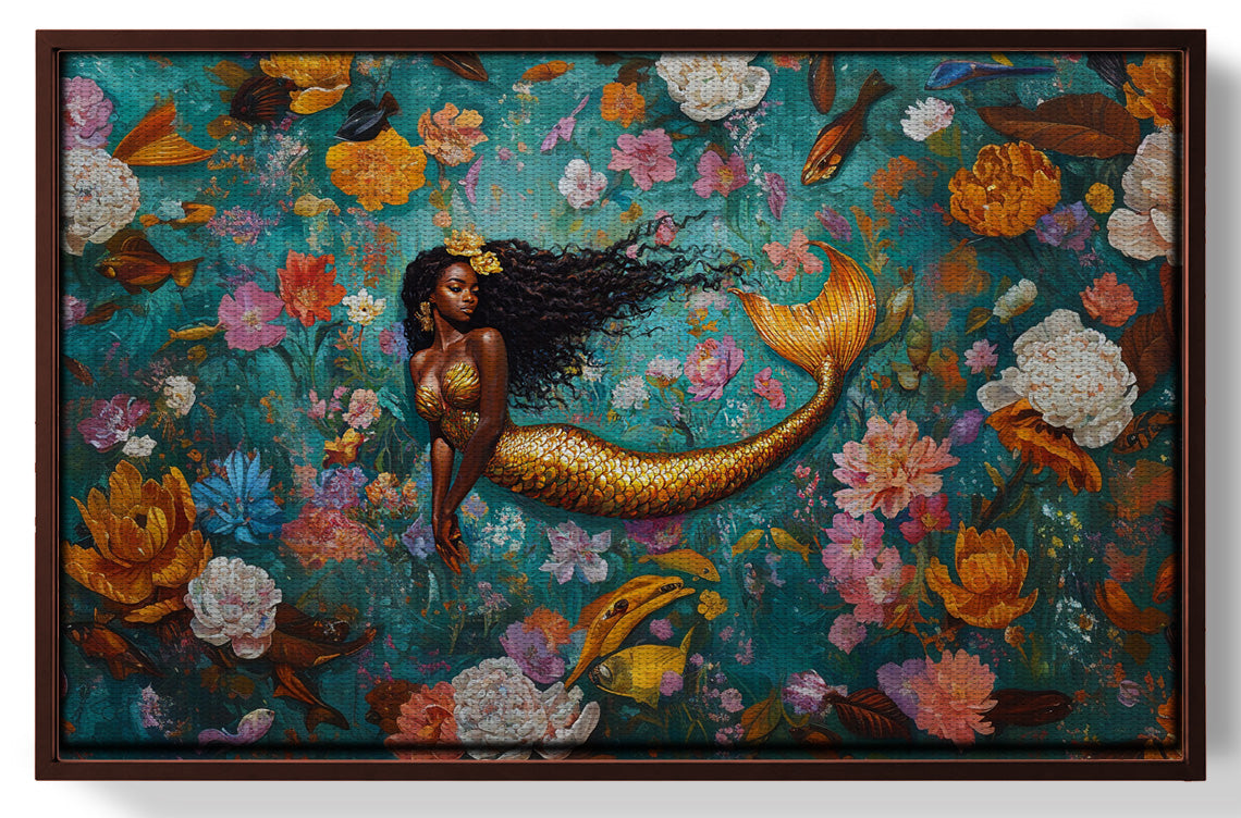 Black Mermaid Floral Fantasy African American canvas print view 31