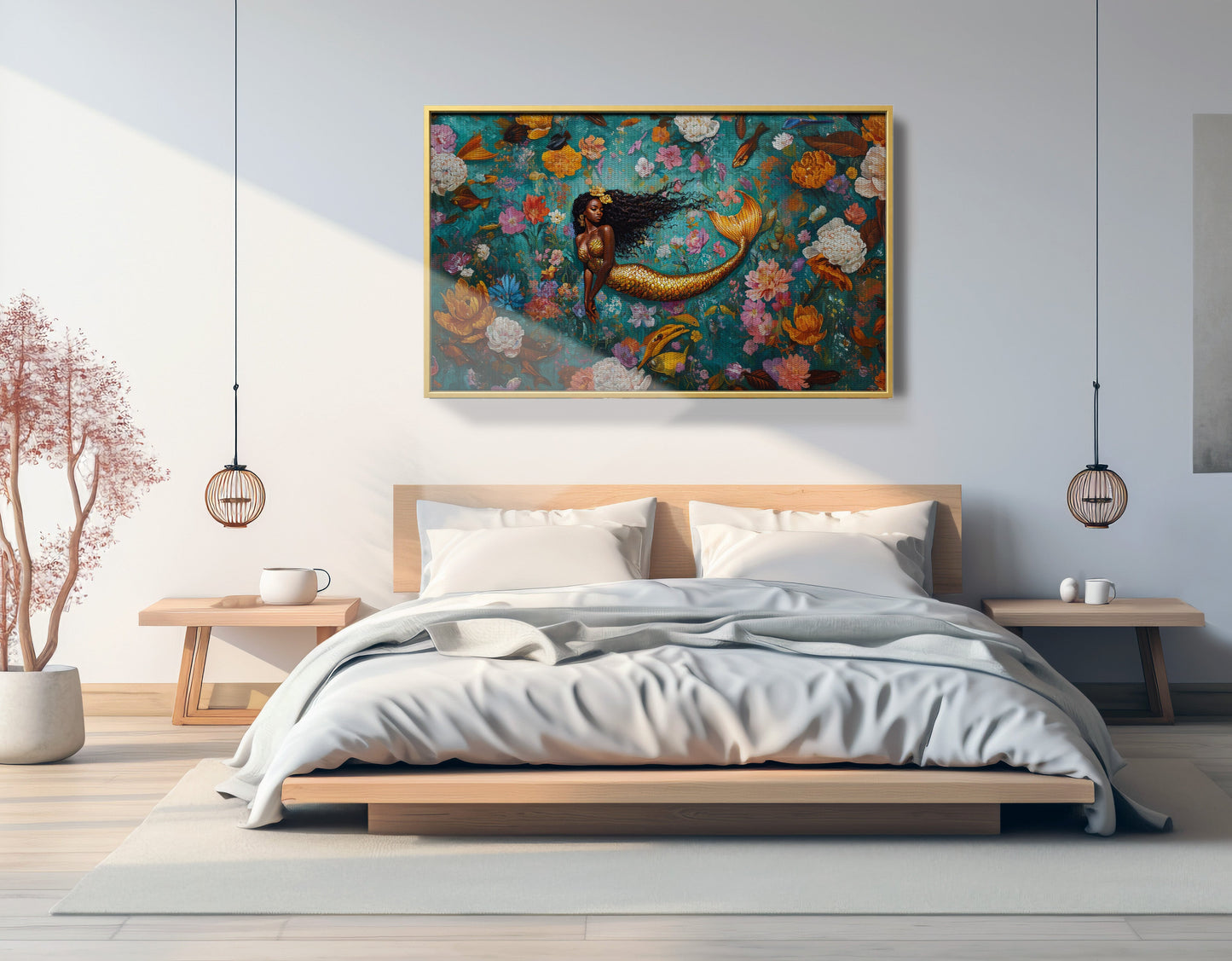 Black Mermaid Floral Fantasy African American canvas print view 39