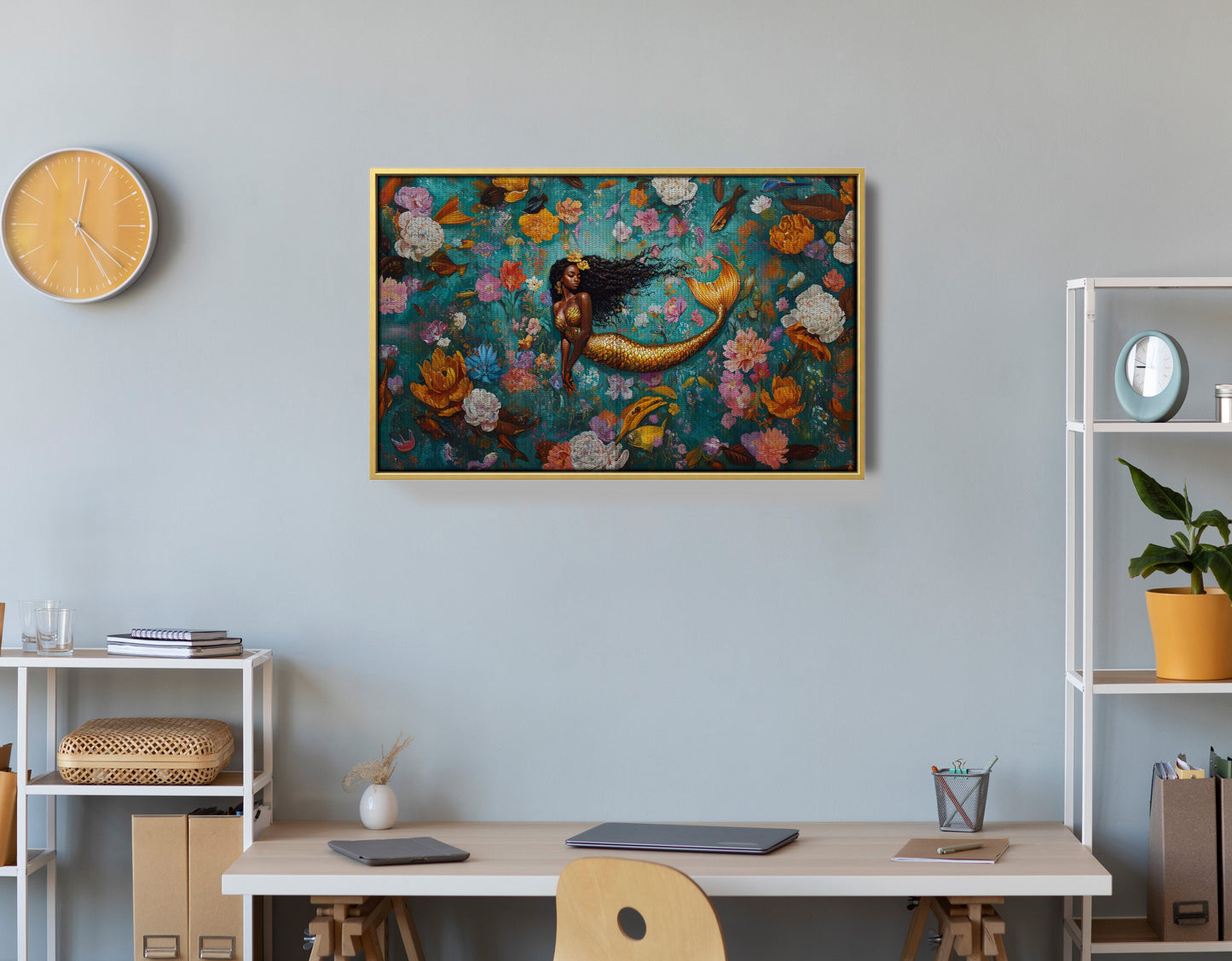 Black Mermaid Floral Fantasy African American canvas print view 42