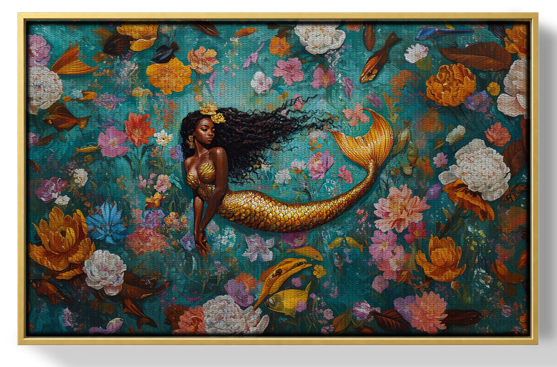 Black Mermaid Floral Fantasy African American canvas print view 37