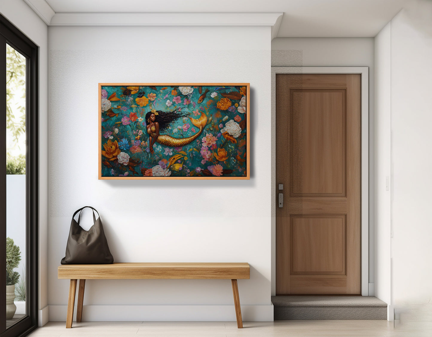 Black Mermaid Floral Fantasy African American canvas print view 47