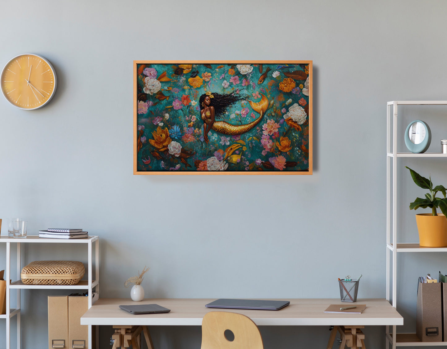 Black Mermaid Floral Fantasy African American canvas print view 48