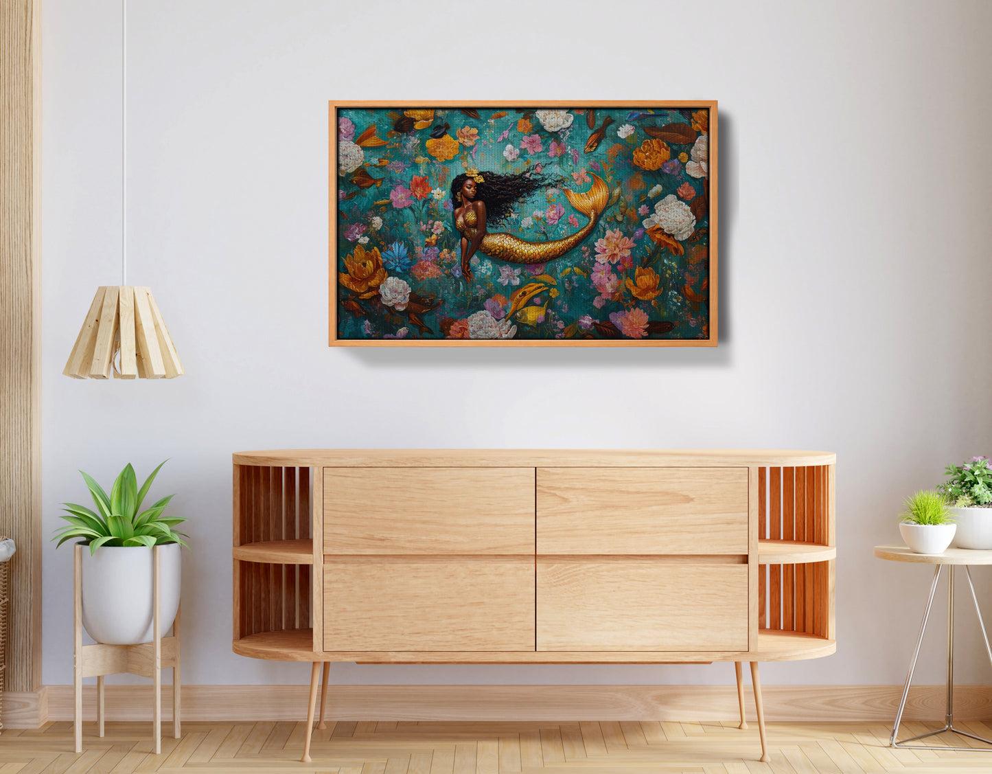 Black Mermaid Floral Fantasy African American canvas print view 44