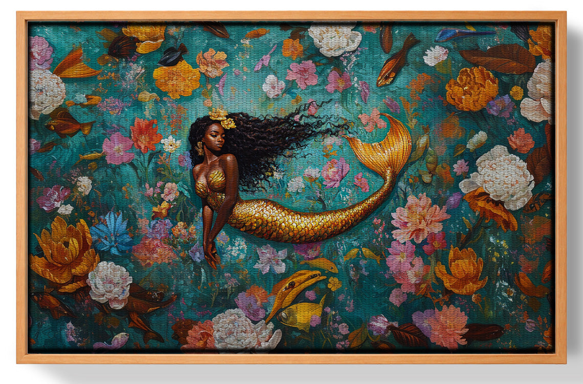 Black Mermaid Floral Fantasy African American canvas print view 43