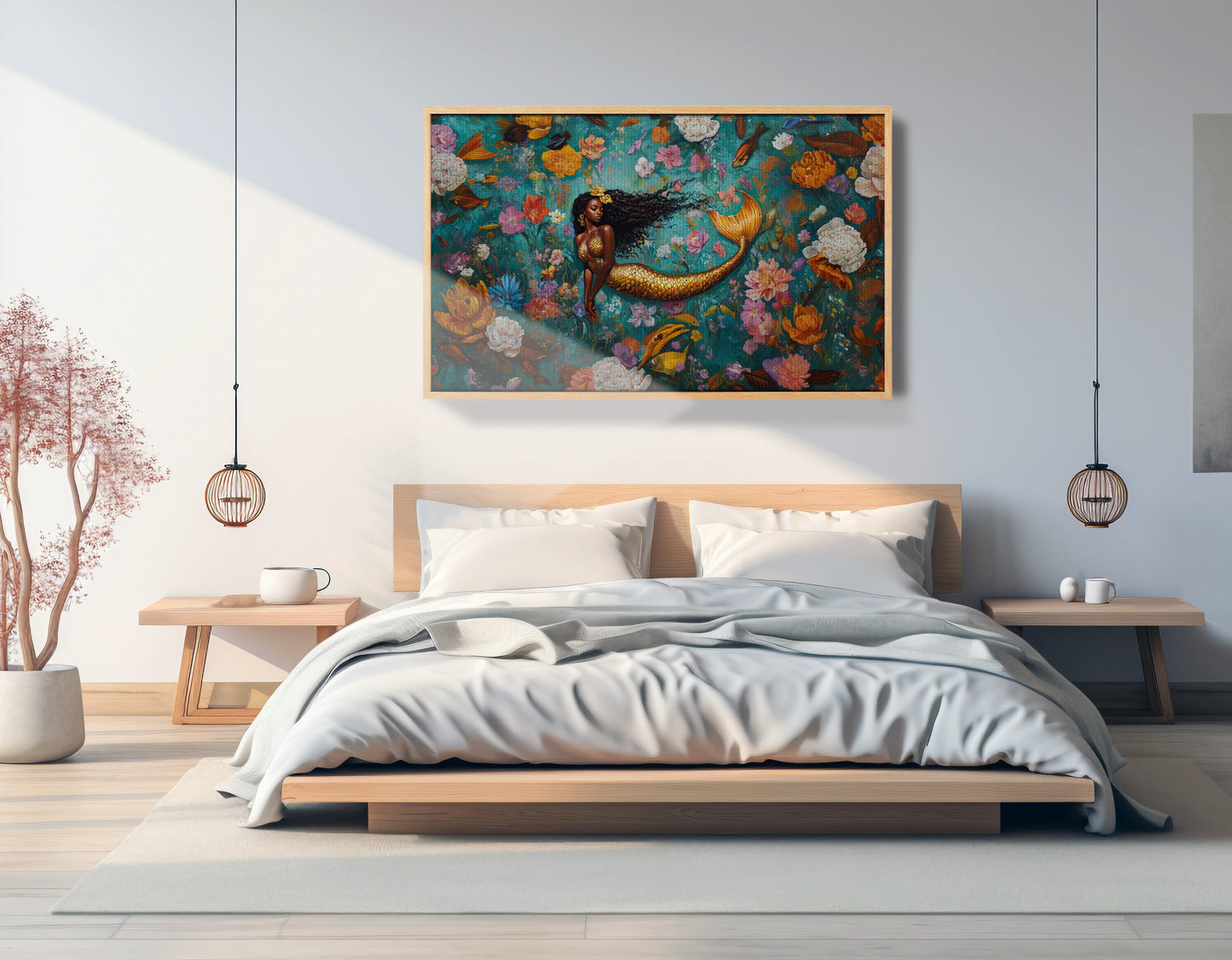 Black Mermaid Floral Fantasy African American canvas print view 51