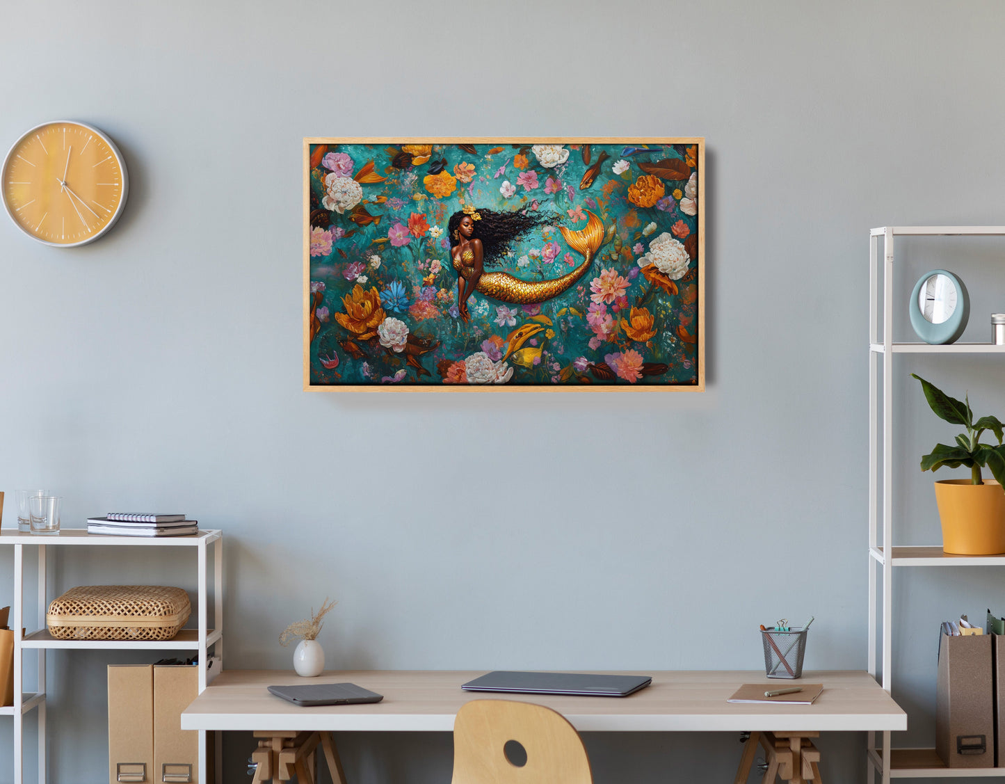 Black Mermaid Floral Fantasy African American canvas print view 54