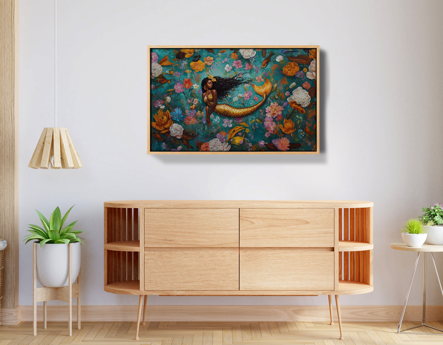 Black Mermaid Floral Fantasy African American canvas print view 50