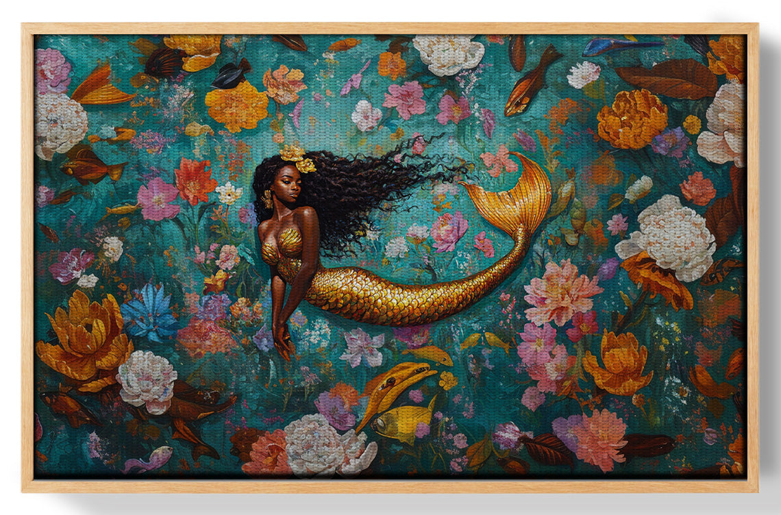 Black Mermaid Floral Fantasy African American canvas print view 49