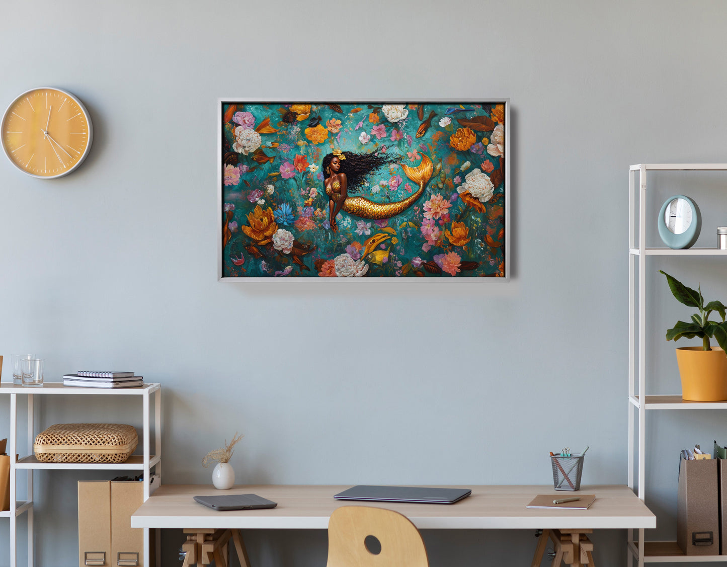 Black Mermaid Floral Fantasy African American canvas print view 60