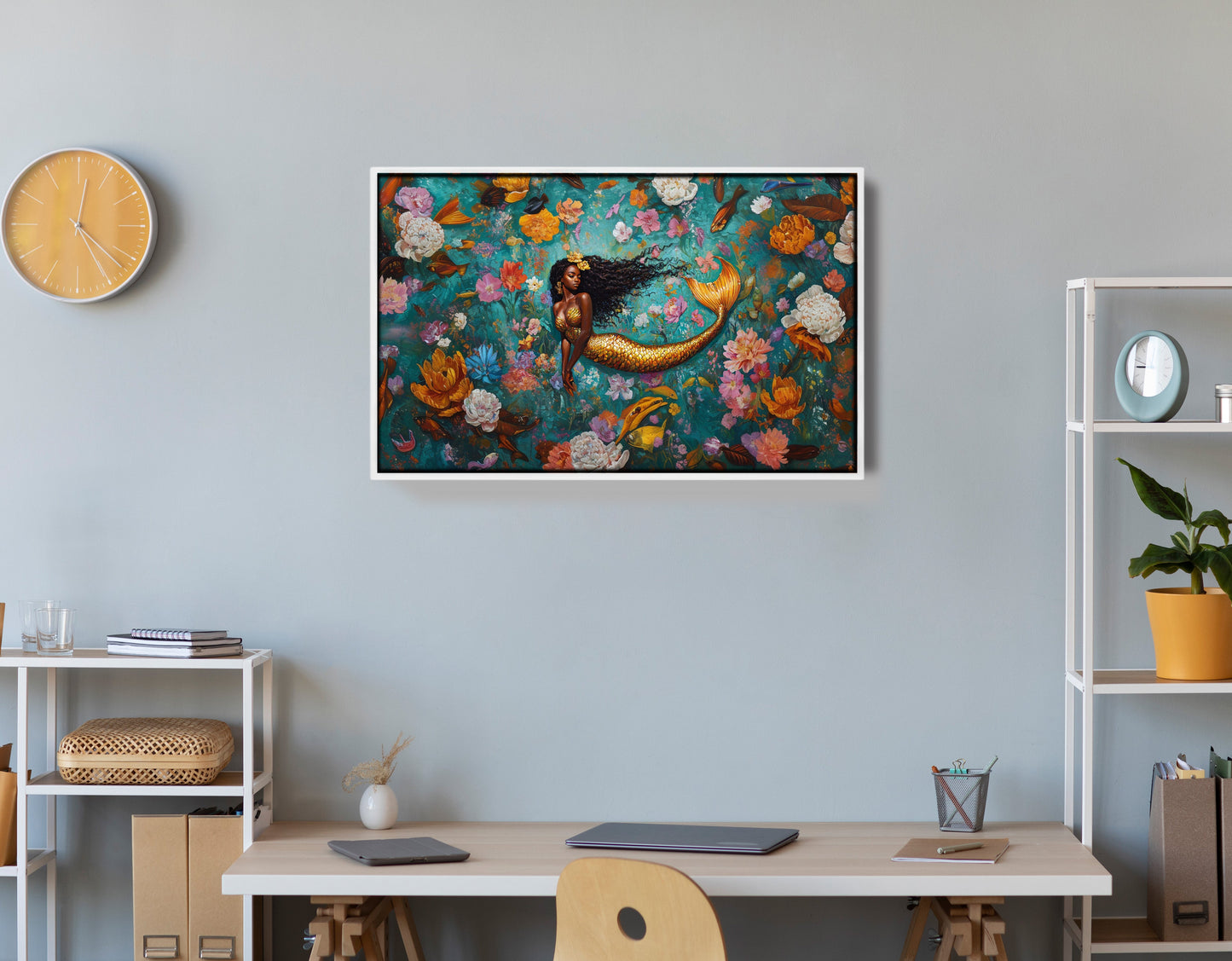 Black Mermaid Floral Fantasy African American canvas print view 66