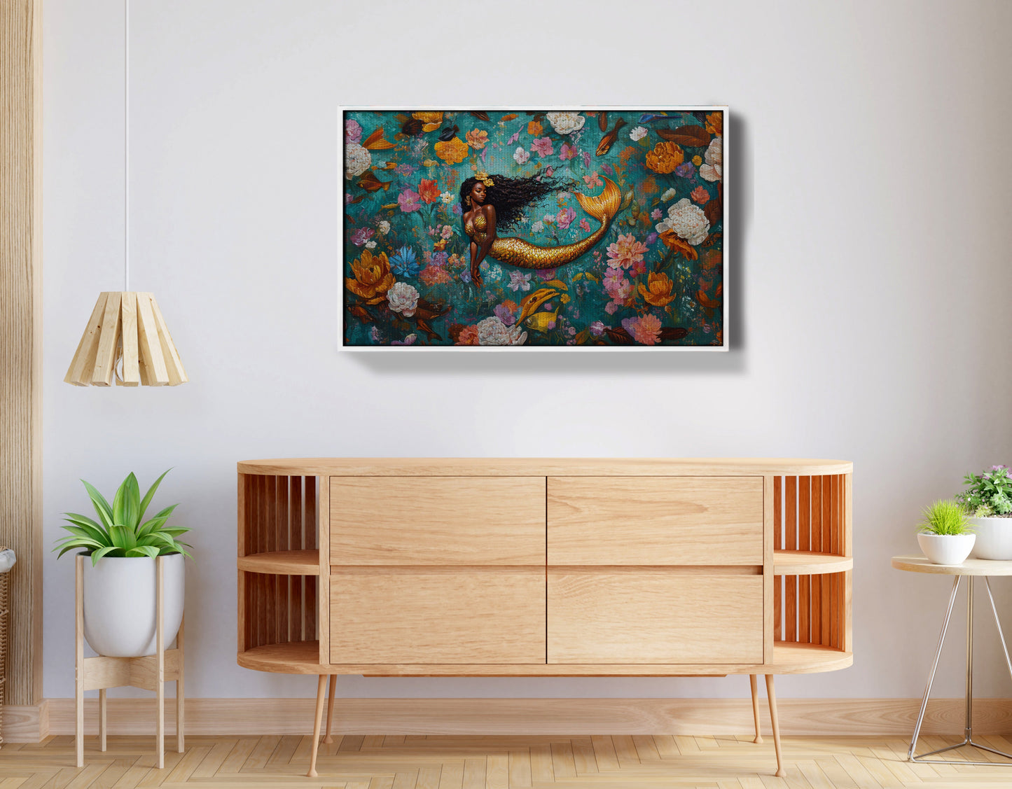 Black Mermaid Floral Fantasy African American canvas print view 62