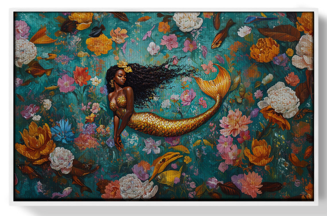 Black Mermaid Floral Fantasy African American canvas print view 61